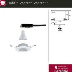 Paulmann Base 93411 Spot encastrable LED GU10 5 W blanc mat orientable, ampoule incl