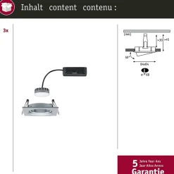 Paulmann Nova Plus Lot de 3 spots LED encastrables 18 W, aluminium tourné, 3x6 W, 3x470 lm, 2700 K, orientables