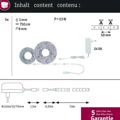 Paulmann SimpLED 78973 Ruban LED 7,5 m blanc chaud 12 V kit complet