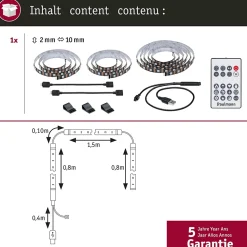 Paulmann TV Strips 75" Ruban LED 3,1 m RVB USB téléviseur 75 pouces, 5 W, 60 LED/m