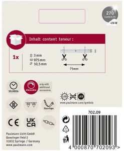 Paulmann YourLED 70209 Ruban LED 12 V 975 mm blanc neutre 273 lm, connecteur mâle inclus