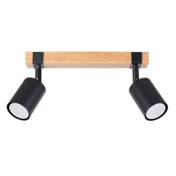 Pendentif en acier/bois naturel 2 lampes 38x6x17.2cm Sollux