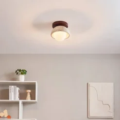 Petit éclairage en pierre naturelle bois et verre rond dépoli - Pietra