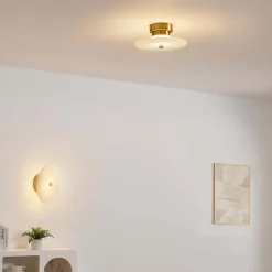 Petit spot ou applique ronde en marbre blanc avec détail doré - Lilasea