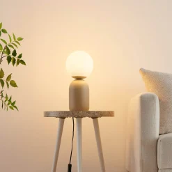 Petite lampe à poser couleur taupe boule banche - Sley