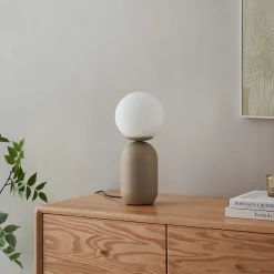 Petite lampe à poser couleur taupe boule banche - Sley