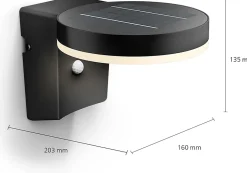 Phillips Applique murale solaire d'extérieur ronde, détecteur de mouvement, résistante aux intempéries, noire