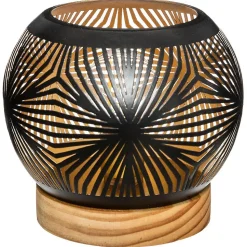 Photophore boule LED - métal & bois - noir D15 cm - Blanc- Atmosphera