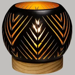 Photophore boule LED - métal & bois - noir D15 cm - Blanc- Atmosphera