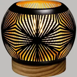 Photophore boule LED - métal & bois - noir D15 cm - Blanc- Atmosphera