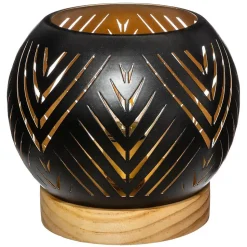 Photophore boule LED - métal & bois - noir D15 cm - Blanc- Atmosphera