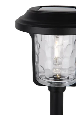 Piquet de terre décoratif solaire 'SIMON' 54,7 cm de haut, en métal noir et verre structuré, LED intégrée, blanc chaud