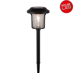 Piquet de terre décoratif solaire 'SIMON' 54,7 cm de haut, en métal noir et verre structuré, LED intégrée, blanc chaud