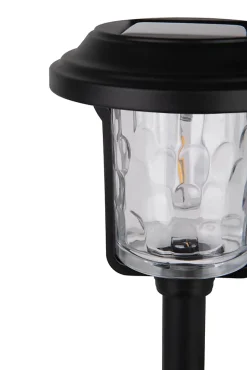 Piquet de terre décoratif solaire 'SIMON' 54,7 cm de haut, en métal noir et verre structuré, LED intégrée, blanc chaud