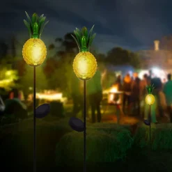 Piquet de terre solaire à LED 'ANANAS' orange 81cm , pour l'extérieur, piquet de terre en métal et verre orange, avec LED intégrée