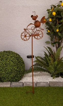 Piquet de terre solaire à LED brun h : 88cm , pour l'extérieur, piquet de terre en métal et plastique brun, avec LED intégrée