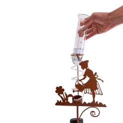 Piquet de terre solaire LED Compteur eau de pluie H 95cm extérieur métal verre plastique brun LED intégrée