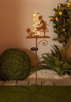 Piquet de terre solaire LED Compteur eau de pluie H 95cm extérieur métal verre plastique brun LED intégrée