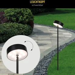 Piquet solaire decoratif LAUPHEIM 56 cm metal noir style moderne LED interrupteur a curseur D: 10 cm
