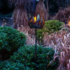 Piquet solaire LED 'Fleur' , pour l'extérieur, piquet de terre en métal et plastique en cuivre, avec LED intégrée