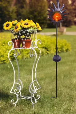 Piquet solaire LED 'Soleil' 93,5cm , pour l'extérieur, piquet de terre en métal et verre noir, avec LED intégrée