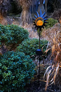 Piquet solaire LED 'Soleil' 93,5cm , pour l'extérieur, piquet de terre en métal et verre noir, avec LED intégrée