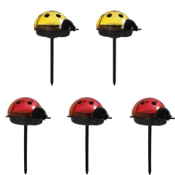 Piquets solaires LADYBUG set de 5 7,8x6cm H 14,2cm plastique noir rouge jaune 5 scarabées LED blanc froid