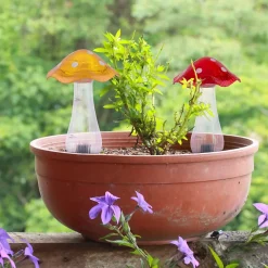 Piquets solaires MANTAR set de 2 D 13cm H 29cm plastique rouge jaune clair LED blanc froid