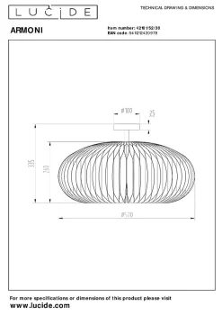 Plafonnier ARMONI en papier avec 1xE27 - Noir - Lucide