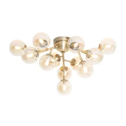 Plafonnier Art Déco bronze avec verre ambré 12 lumières - Bianca