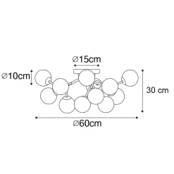Plafonnier Art Déco bronze avec verre ambré 12 lumières - Bianca