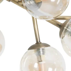 Plafonnier Art Déco bronze avec verre ambré 12 lumières - Bianca