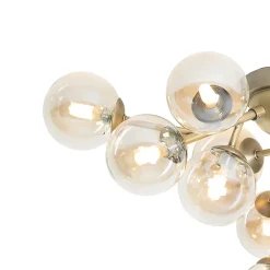 Plafonnier Art Déco bronze avec verre ambré 12 lumières - Bianca