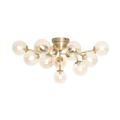 Plafonnier Art Déco bronze avec verre ambré 12 lumières - Bianca