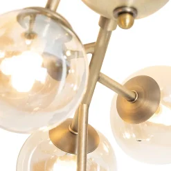 Plafonnier Art Déco bronze avec verre ambré 12 lumières - Bianca