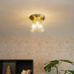 Plafonnier Art Déco doré avec verre 3 lumières - Laura