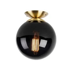 Plafonnier Art Déco en laiton avec verre noir - Pallon