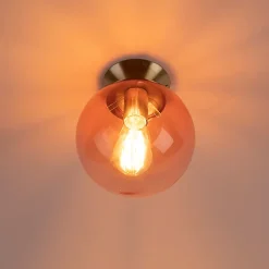 Plafonnier Art Déco en laiton avec verre rose - Pallon