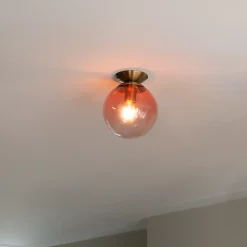 Plafonnier Art Déco en laiton avec verre rose - Pallon