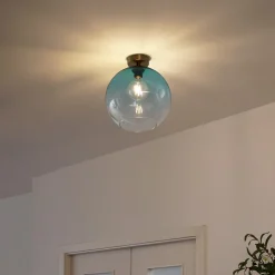 Plafonnier Art Déco Laiton avec Verre Bleu - Sandra