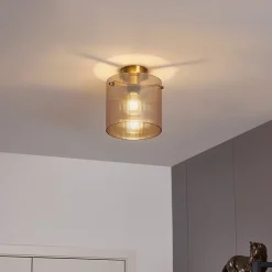 Plafonnier Art déco laiton et verre ambré - Laura