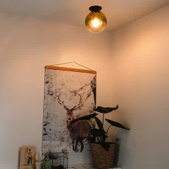 Plafonnier Art Déco noir avec verre doré - Pallon