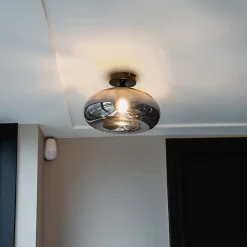 Plafonnier Art Déco noir avec verre fumé - Busa