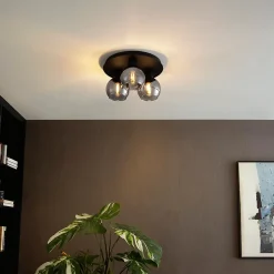 Plafonnier Art déco noir avec verre fumé 3 lumières - Vidro