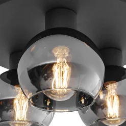 Plafonnier Art déco noir avec verre fumé 3 lumières - Vidro