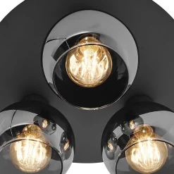 Plafonnier Art déco noir avec verre fumé 3 lumières - Vidro