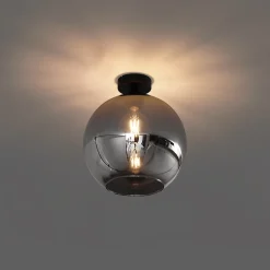 Plafonnier Art Déco Noir avec Verre Fumé - Sandra