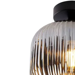 Plafonnier Art déco noir avec verre fumé - Karel