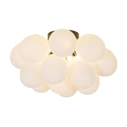 Plafonnier Art Déco noir avec verre opale 4 lumières - Uvas