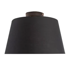 Plafonnier avec abat-jour en coton noir et or 32 cm - Combi Noir